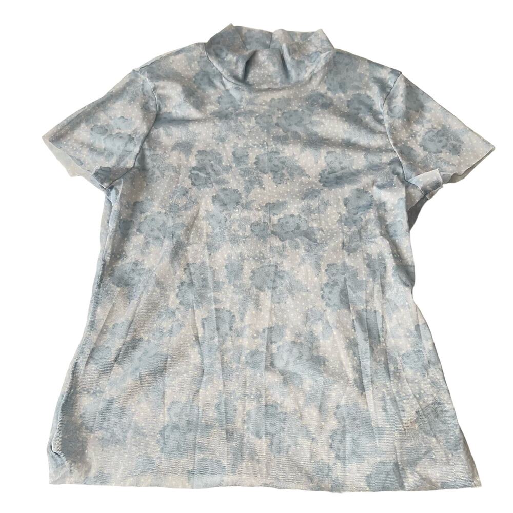 Free People Intimately Sheer Mesh Printed Baby Tee In Sky Combo Size L - Picture 2 of 8